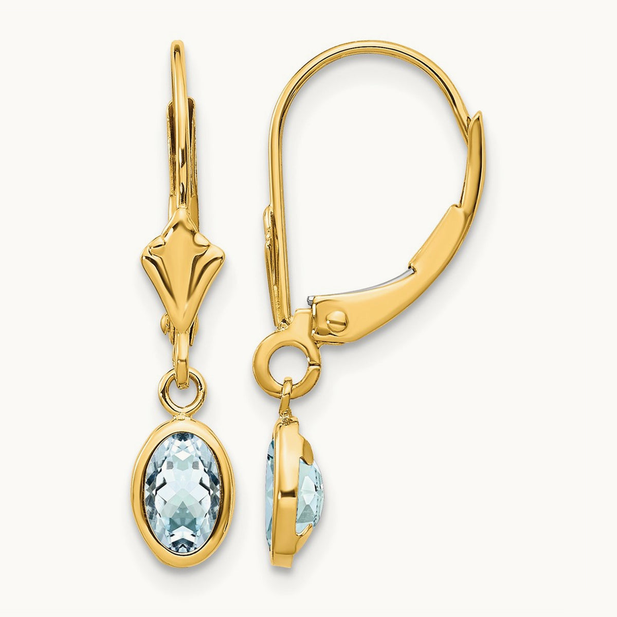 Aquamarine/March Earrings — 14K Yellow Gold