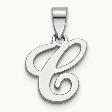 White Gold Script Letter C Initial Pendant, 14K White Gold