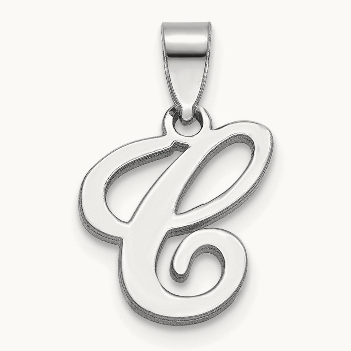 White Gold Script Letter C Initial Pendant, 14K White Gold