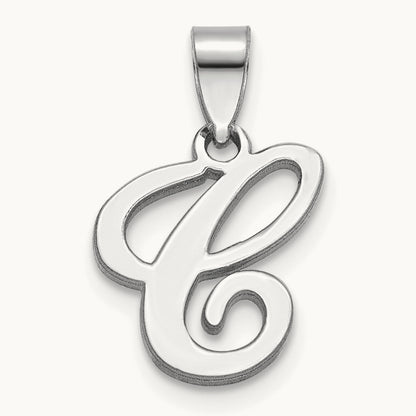 White Gold Script Letter C Initial Pendant, 14K White Gold