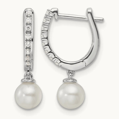 Freshwater Cultured Pearl Hoop Earrings, 0.10 ct tw Lab-Grown Diamond