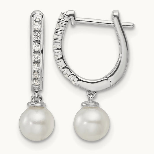 Freshwater Cultured Pearl Hoop Earrings, 0.10 ct tw Lab-Grown Diamond