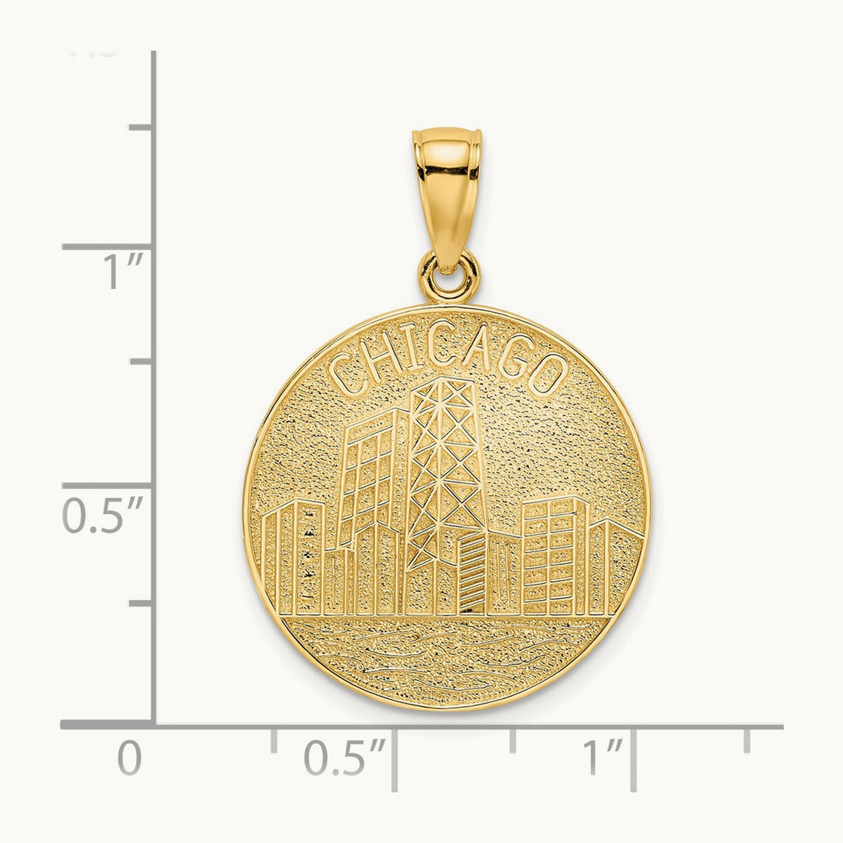 CHICAGO Skyline On Round Disc Charm, 14K
