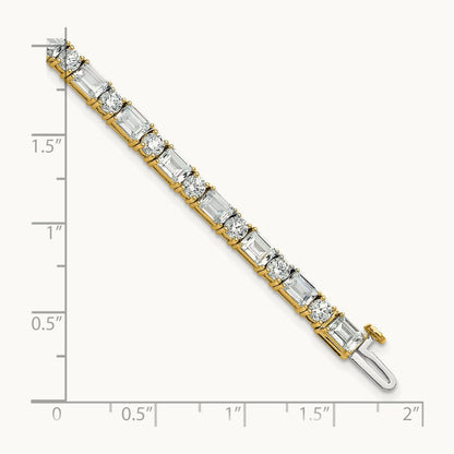 Emerald/Round Tennis Bracelet, 10.00 ct tw Lab-Grown Diamond — 14K Yellow Gold