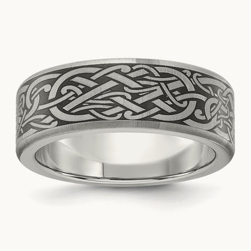 Brushed Laser Design Band, 8mm, Titanium