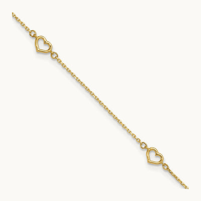 Heart 10in Plus 1in ext. Anklet, 14K