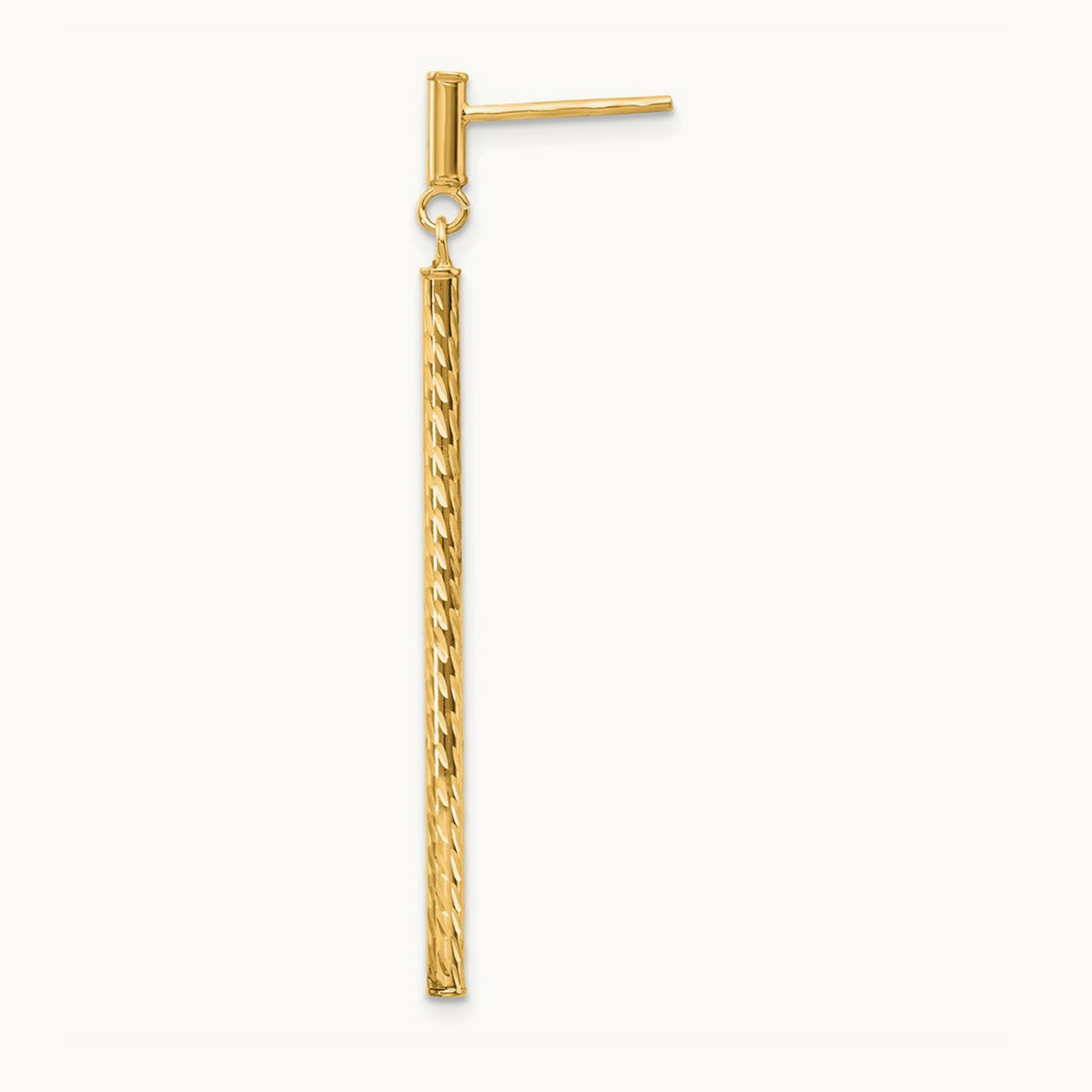 Single 14k Polished and Diamond-cut Bar Dangle Post Earring