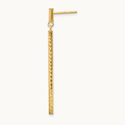 Single 14k Polished and Diamond-cut Bar Dangle Post Earring