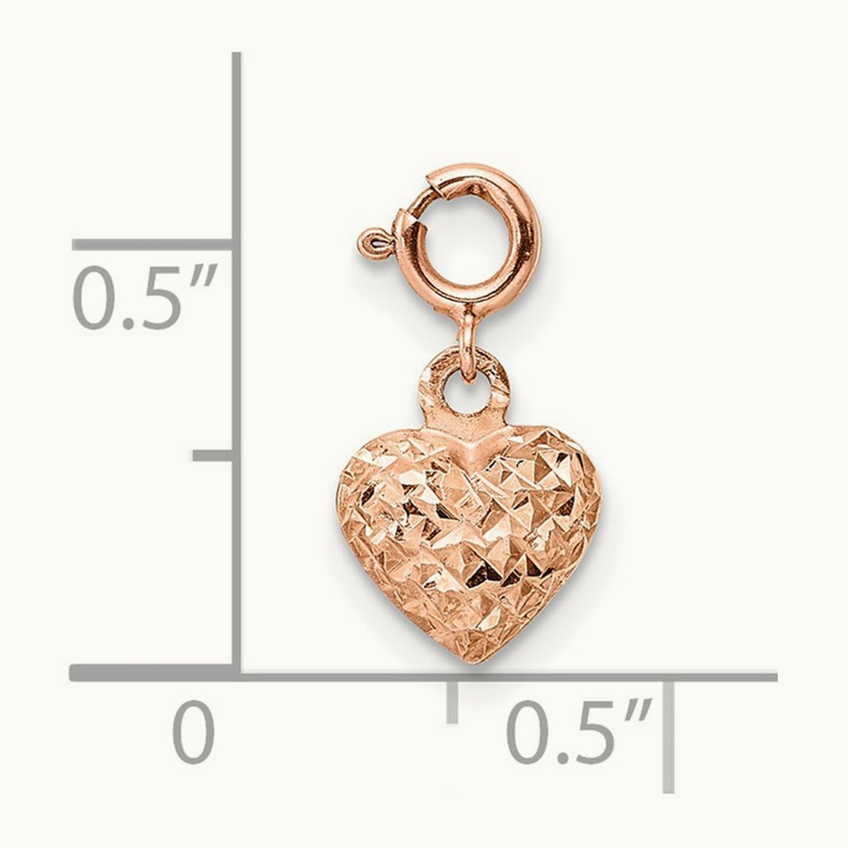 Diamond-cut Heart Spring Ring Charm Pendant — 14K Rose Gold