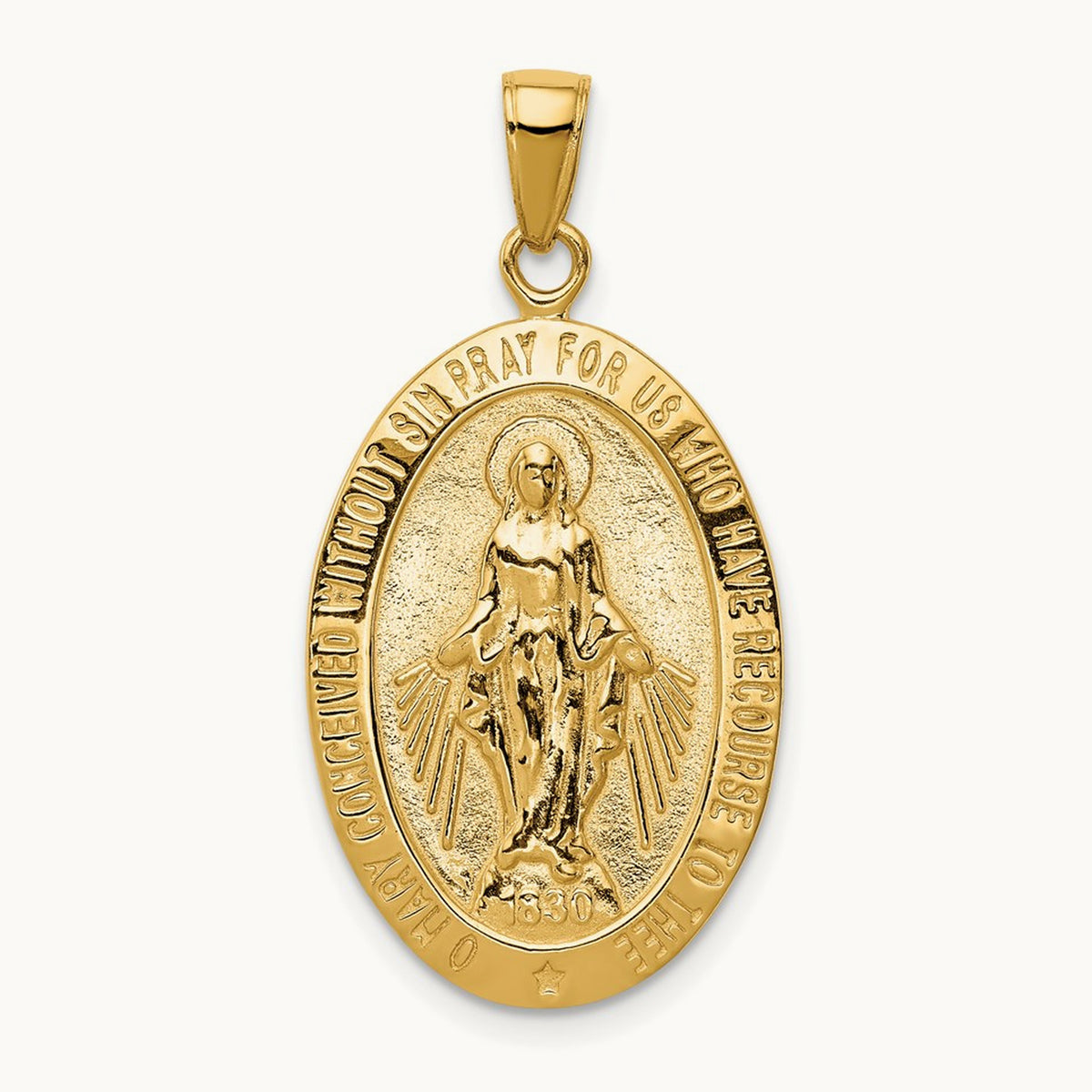 Satin and Polished Finish Miraculous Medal Pendant, 14K Gold