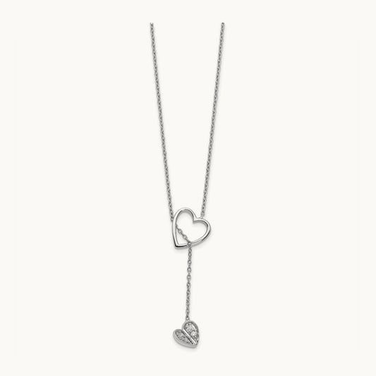 Diamond Heart w/dangle 18 inch Necklace, 14K White Gold