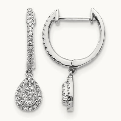 Diamond Teardrop Hinged Hoop Earrings, 14K White Gold