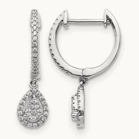 Diamond Teardrop Hinged Hoop Earrings, 14K White Gold
