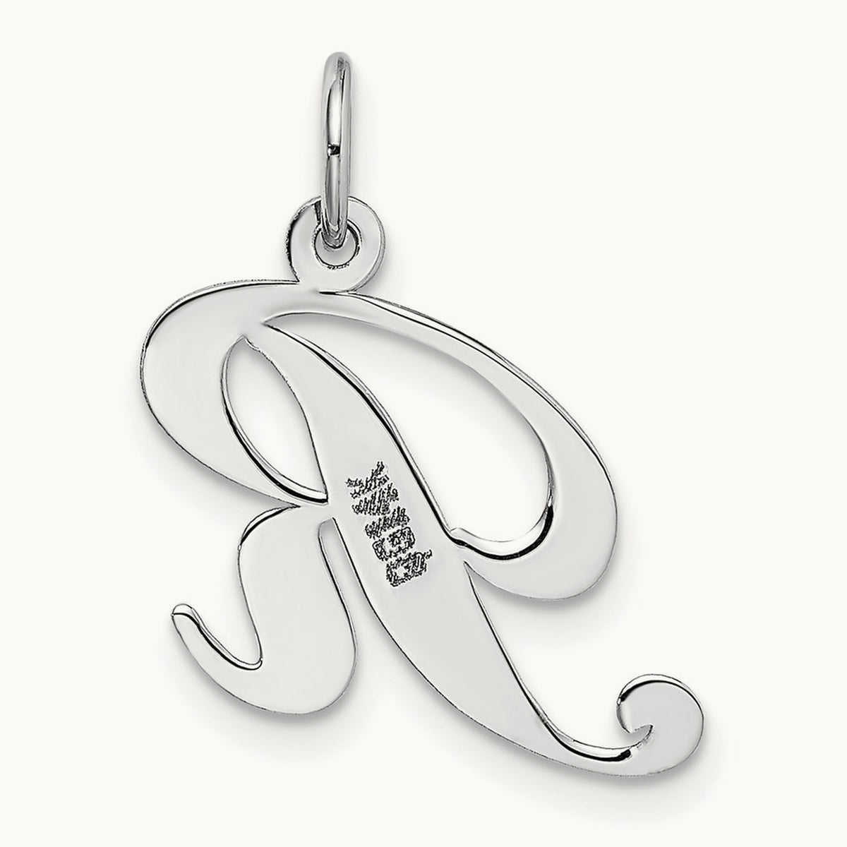 Medium Fancy Script Initial Charm — 14K White Gold, R