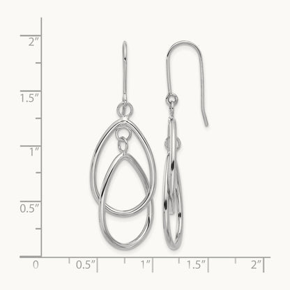 Double Teardrop Dangle Wire Earrings, 14K White Gold