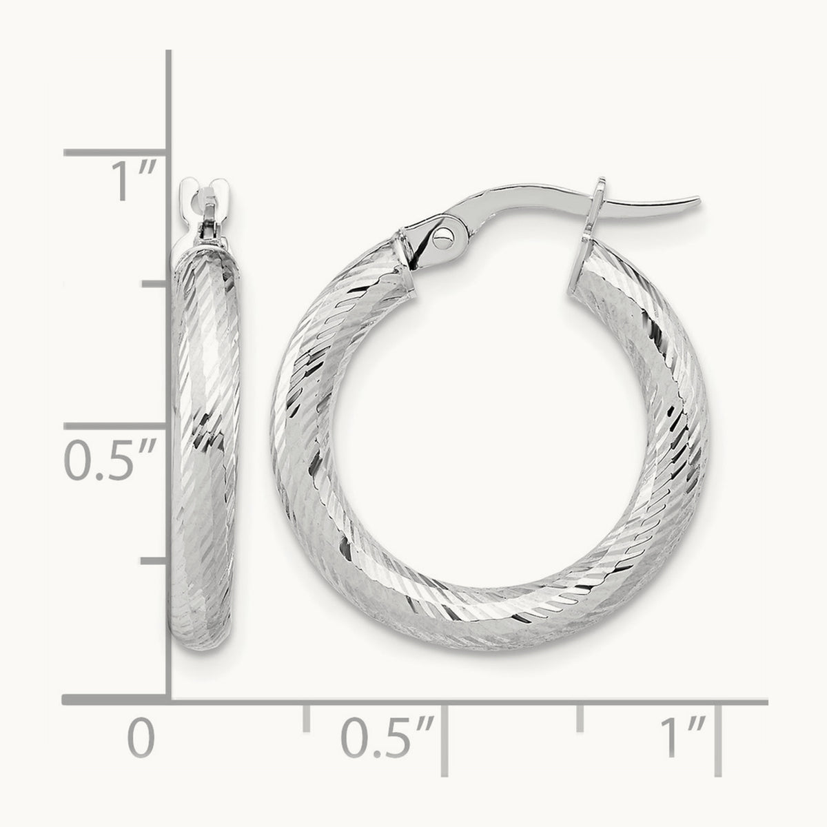 3x15 Diamond-cut Round Hoop Earrings — 14K Two-Tone Gold