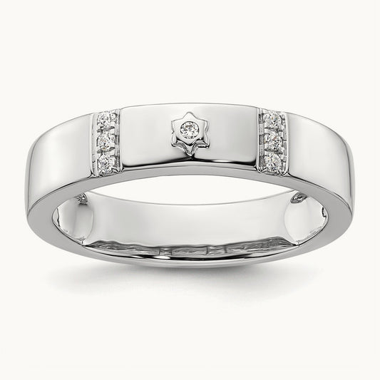 Star of David Diamond Mens Complete Wedding Band, 14K White Gold
