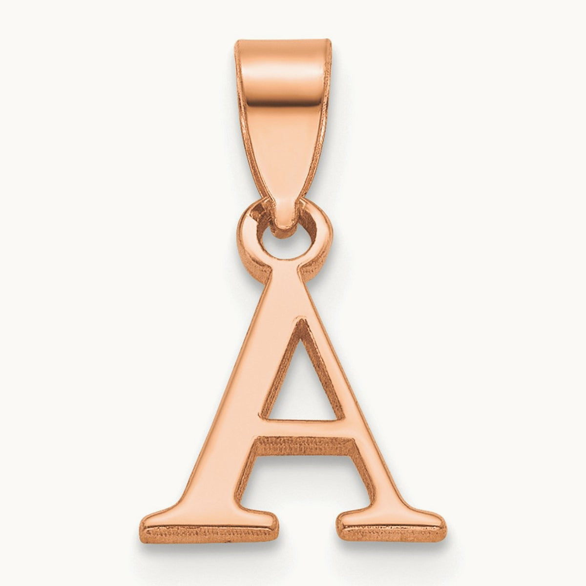 Polished Block Initial Pendant — 14K Rose Gold, A