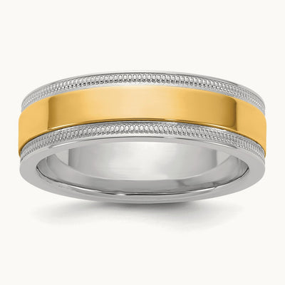 W/Y Milgrain Wedding Band, 6mm, 14K Two-tone
