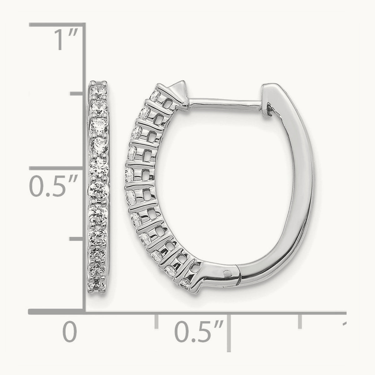 Diamond Hinged Hoop Earrings — 14K White Gold, 19mm, 0.49 ct