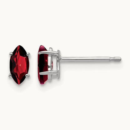 Garnet Marquise Stud Earring, 14K White Gold