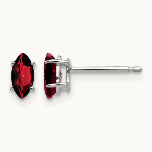 Garnet Marquise Stud Earring, 14K White Gold