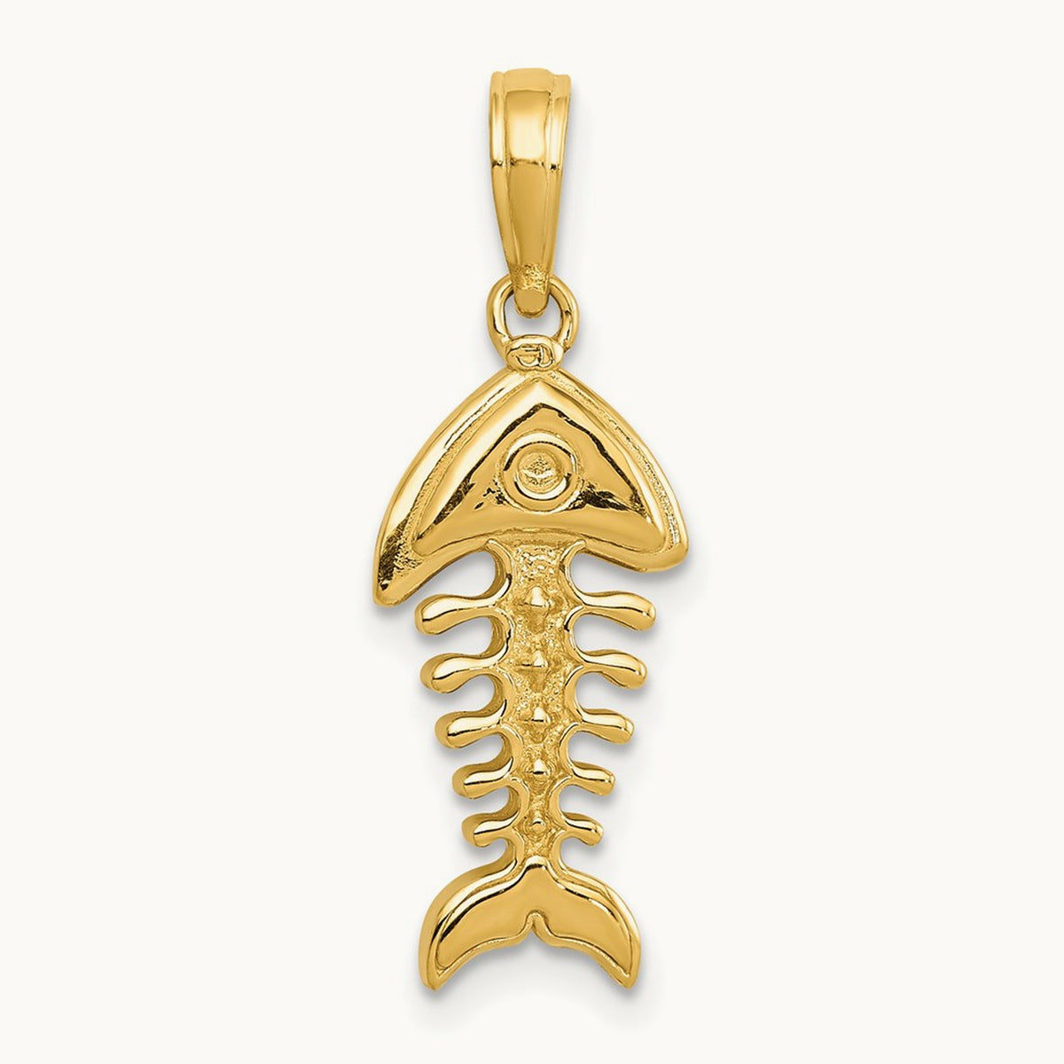 Polished 3-D Fish Bone Pendant, 14K