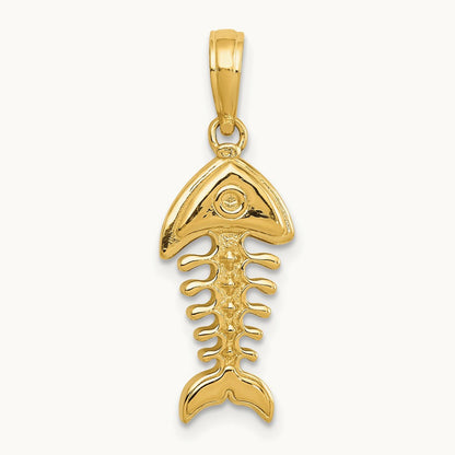 Polished 3-D Fish Bone Pendant, 14K