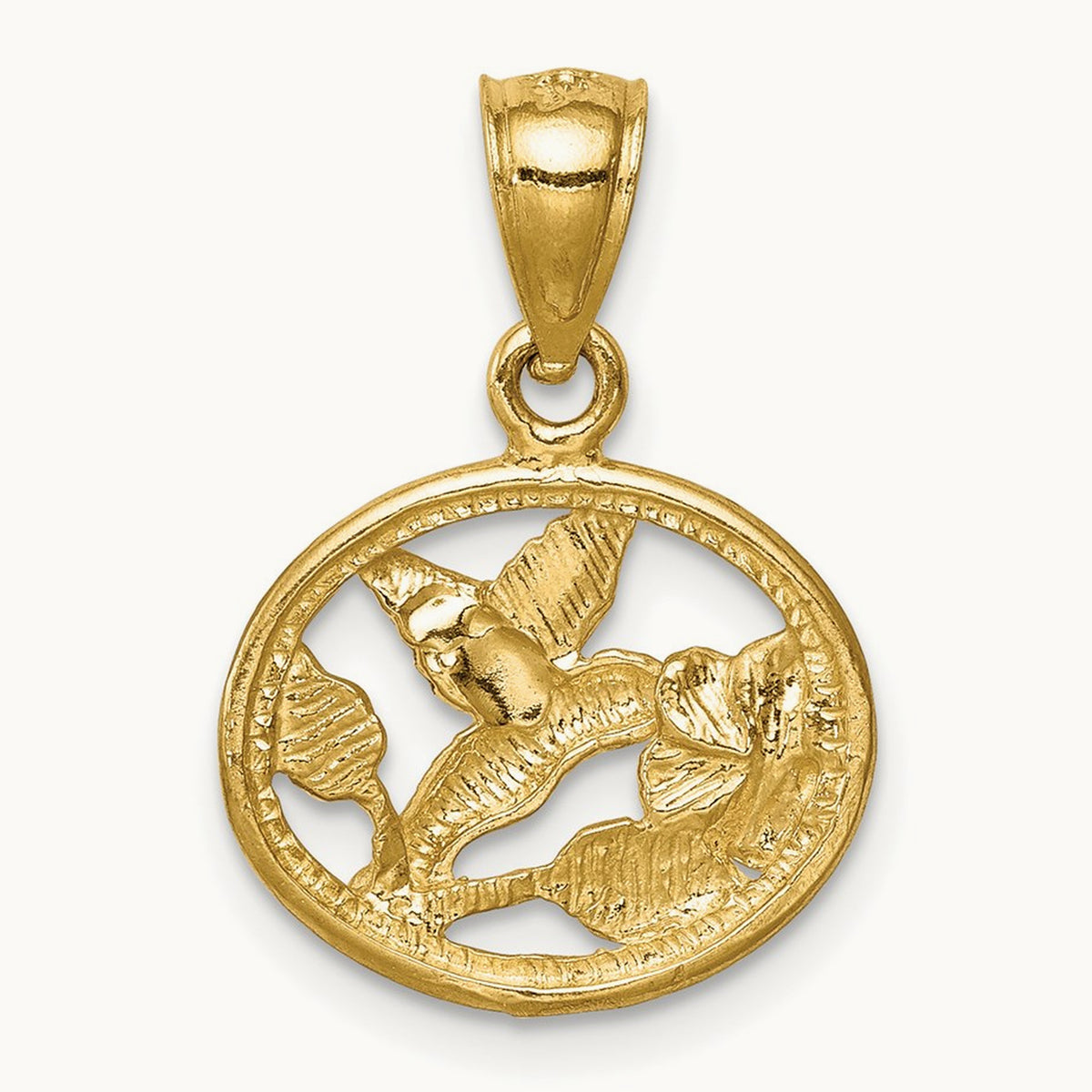 D/C Brushed Hummingbird Pendant, 14K