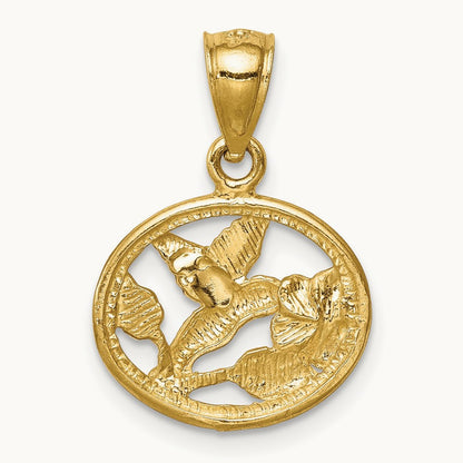 D/C Brushed Hummingbird Pendant, 14K