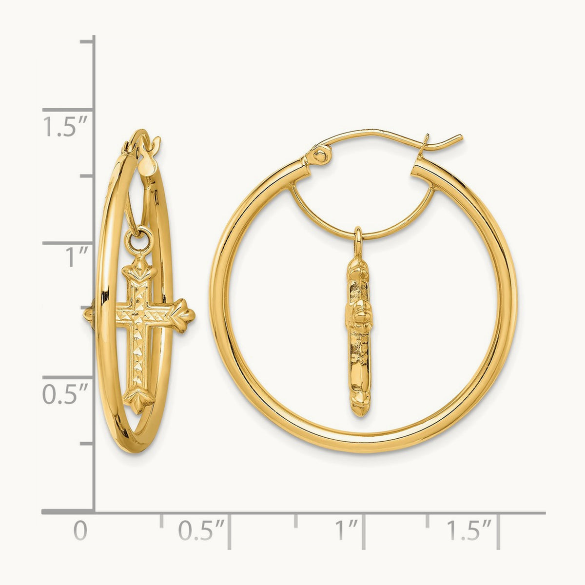 14K with D/C Cross Dangle Hoop Earrings