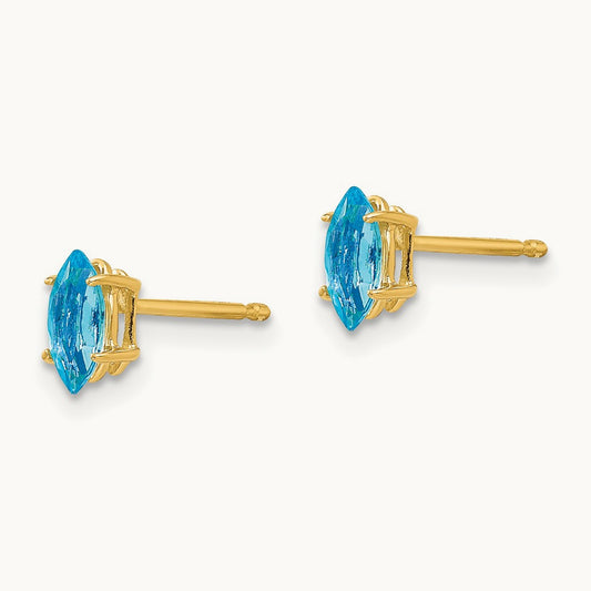 Blue Topaz marquis stud earring, 14K