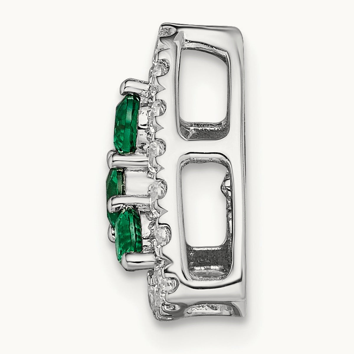 Created Emerald Chain Slide, 0.50 ct tw Lab-Grown Diamond — 14K White Gold