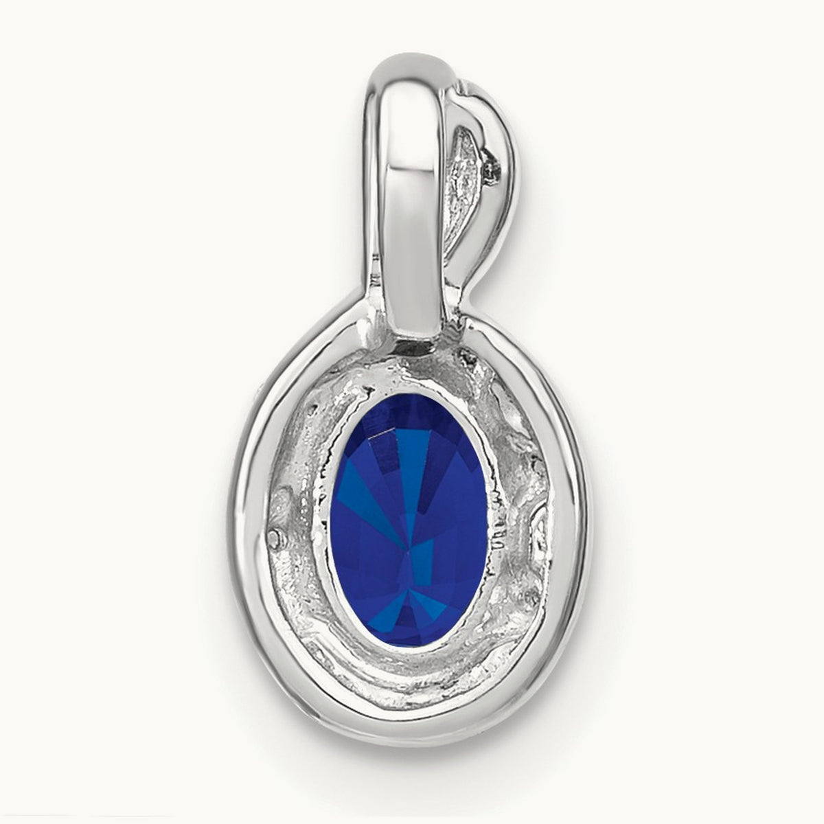 Oval Sapphire and Diamond Halo Pendant — 14K White Gold