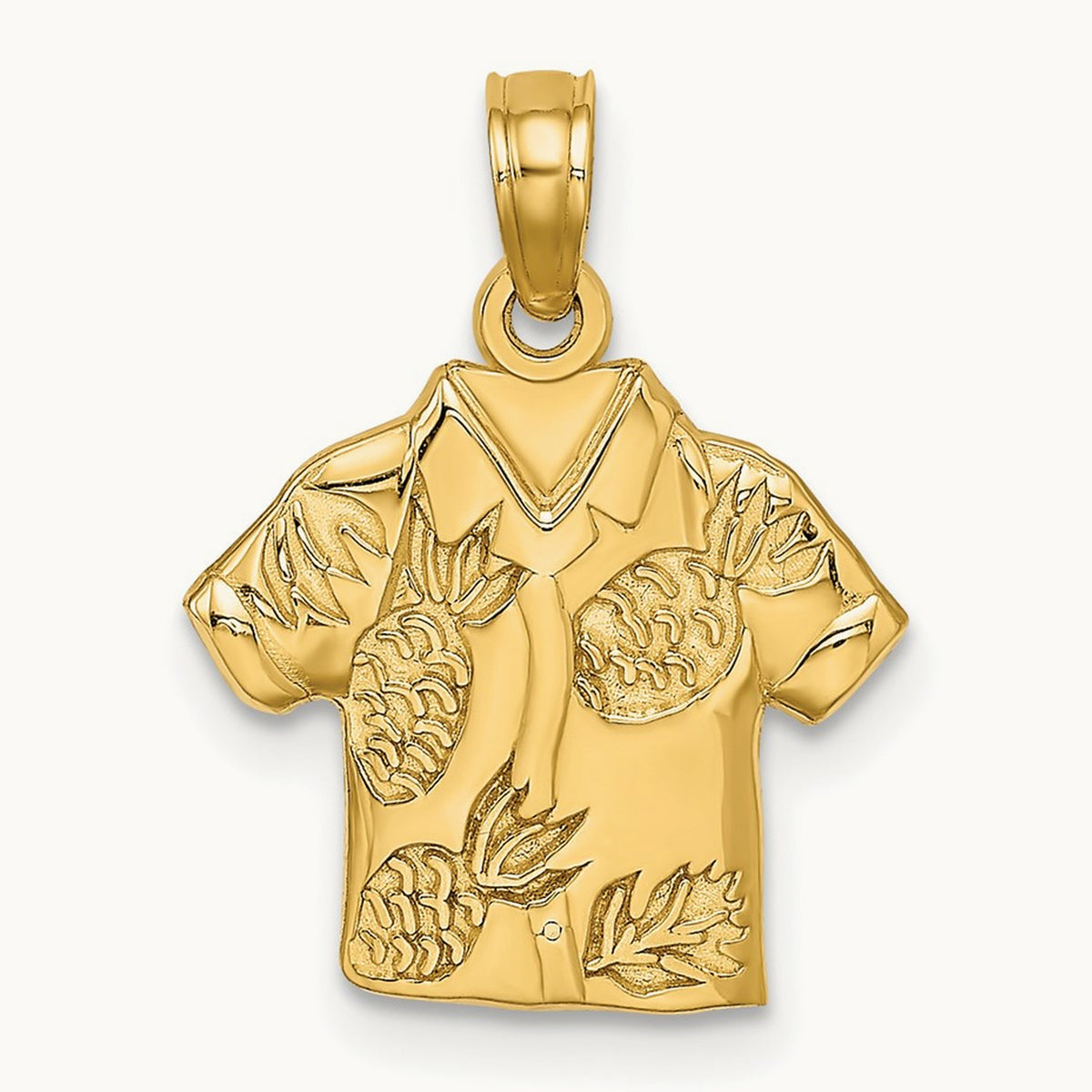 Polished Hawaiian Pineapple Style Shirt Charm, 14K
