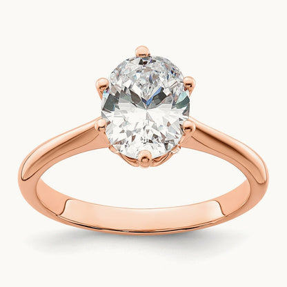 Polish 2ct Oval Leaf Design Semi-Mount Dia Ring, 14K Rose