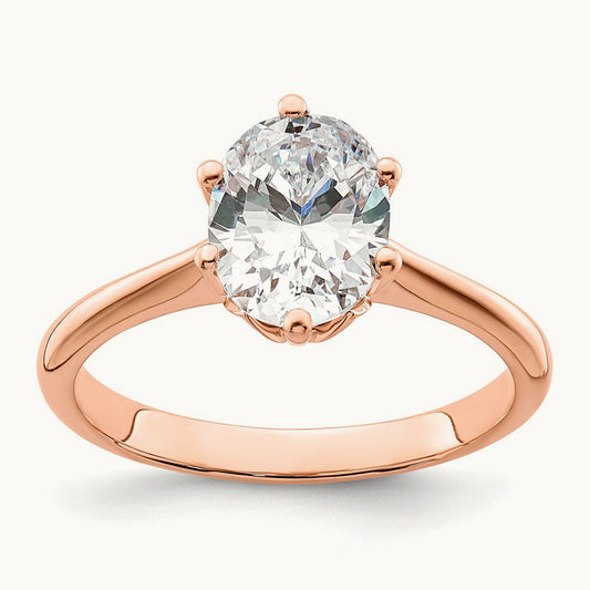 Polish 2ct Oval Leaf Design Semi-Mount Dia Ring, 14K Rose