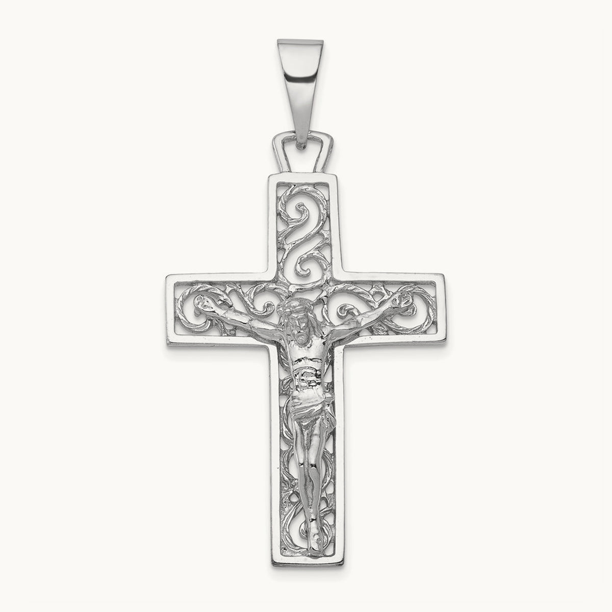 Crucifix Pendant, 14K White Gold