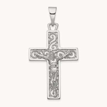 Crucifix Pendant, 14K White Gold