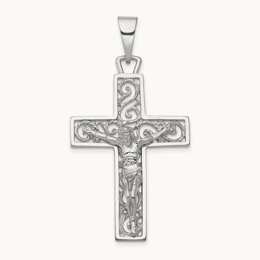 Crucifix Pendant, 14K White Gold