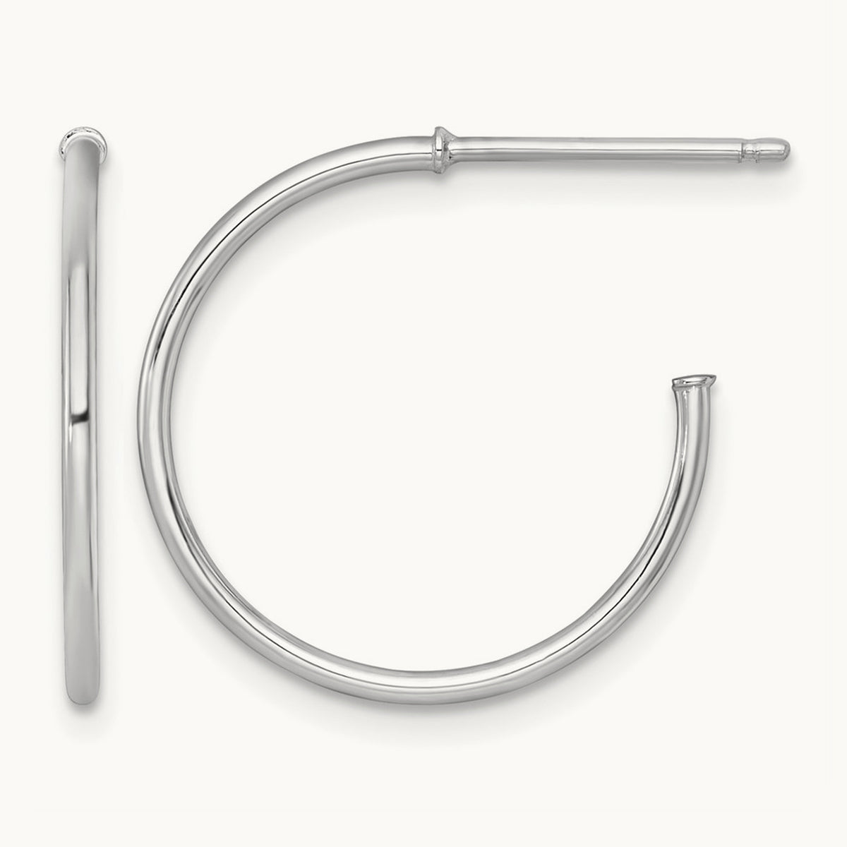 1.2 x Polished Post Hoop Earrings — 14K White Gold