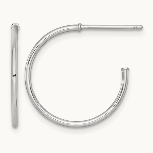 1.2 x Polished Post Hoop Earrings — 14K White Gold