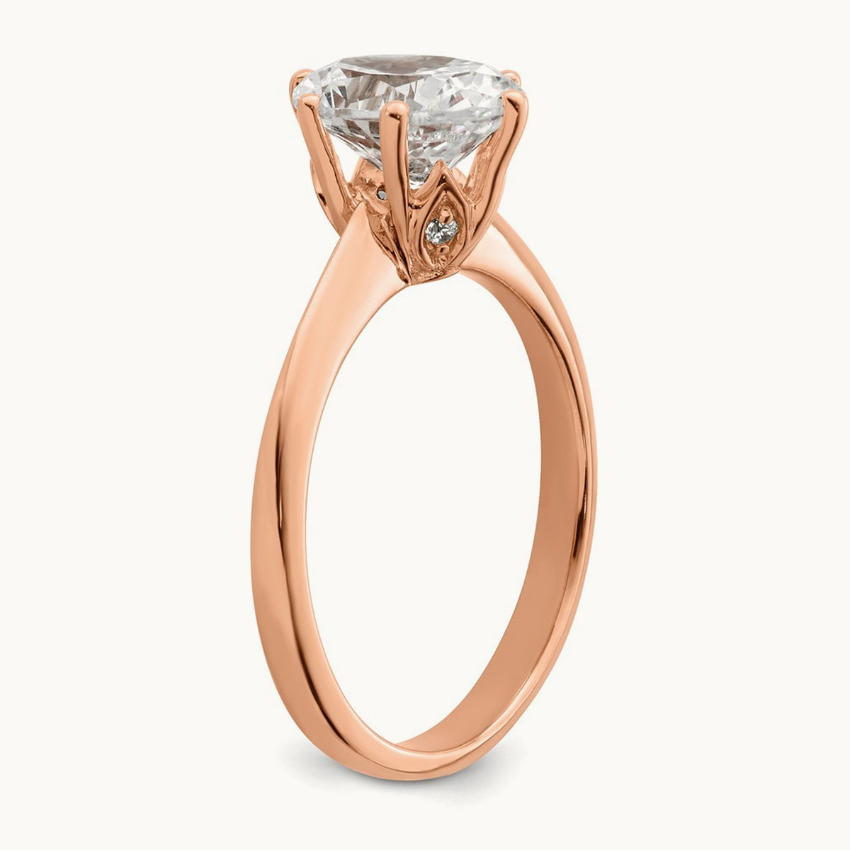 Polish 1 1/2ct Oval Leaf Design Semi-Mount Dia Ring, 14K Rose