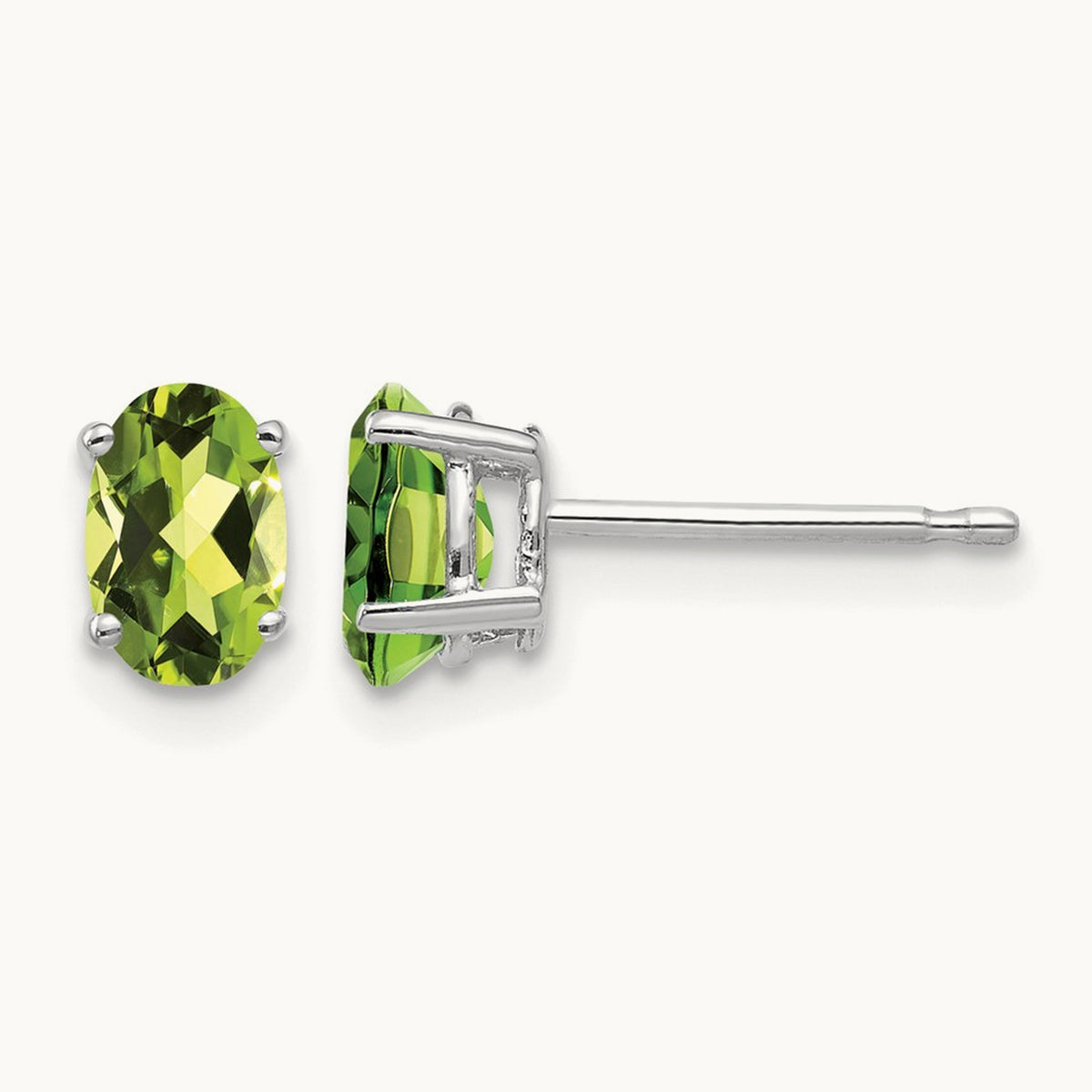 6x4mm Oval Peridot Earrings, 14K White Gold