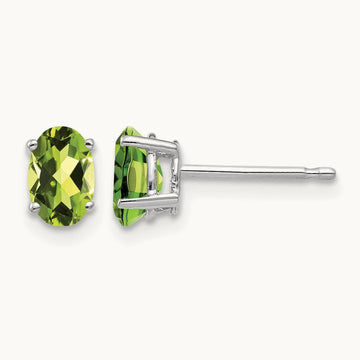 6x4mm Oval Peridot Earrings, 14K White Gold