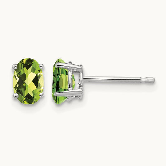 6x4mm Oval Peridot Earrings, 14K White Gold