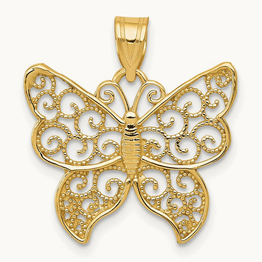 Filigree Butterfly Pendant, 14K
