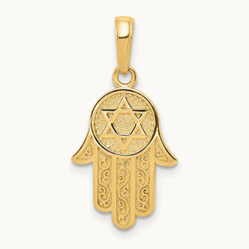 Jewish Hand of God w/Star of David Pendant, 14K