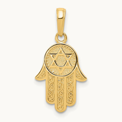 Jewish Hand of God w/Star of David Pendant, 14K