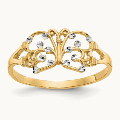 w/ Rhodium Diamond-cut Butterfly Ring, 14K